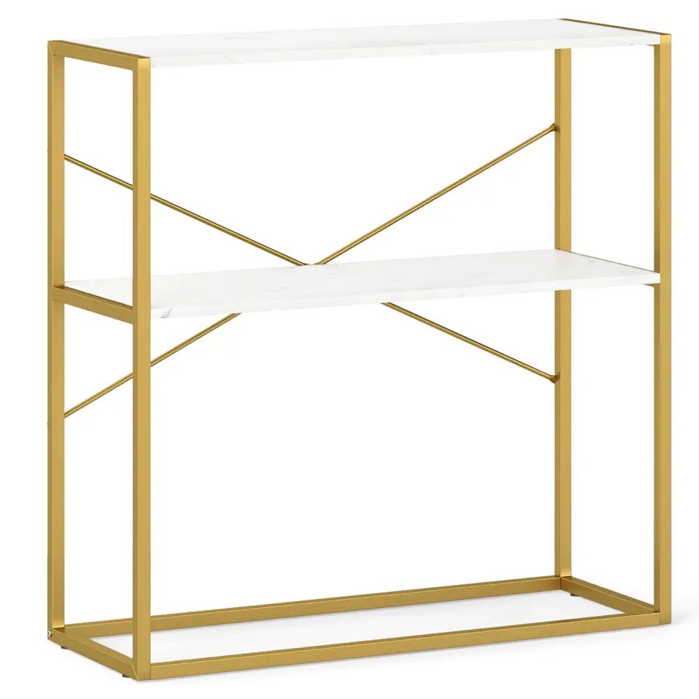 36’’ Console Table 2-Tier Entryway Table with Wooden Open Shelves and Metal Frame-White - White - Console Tables