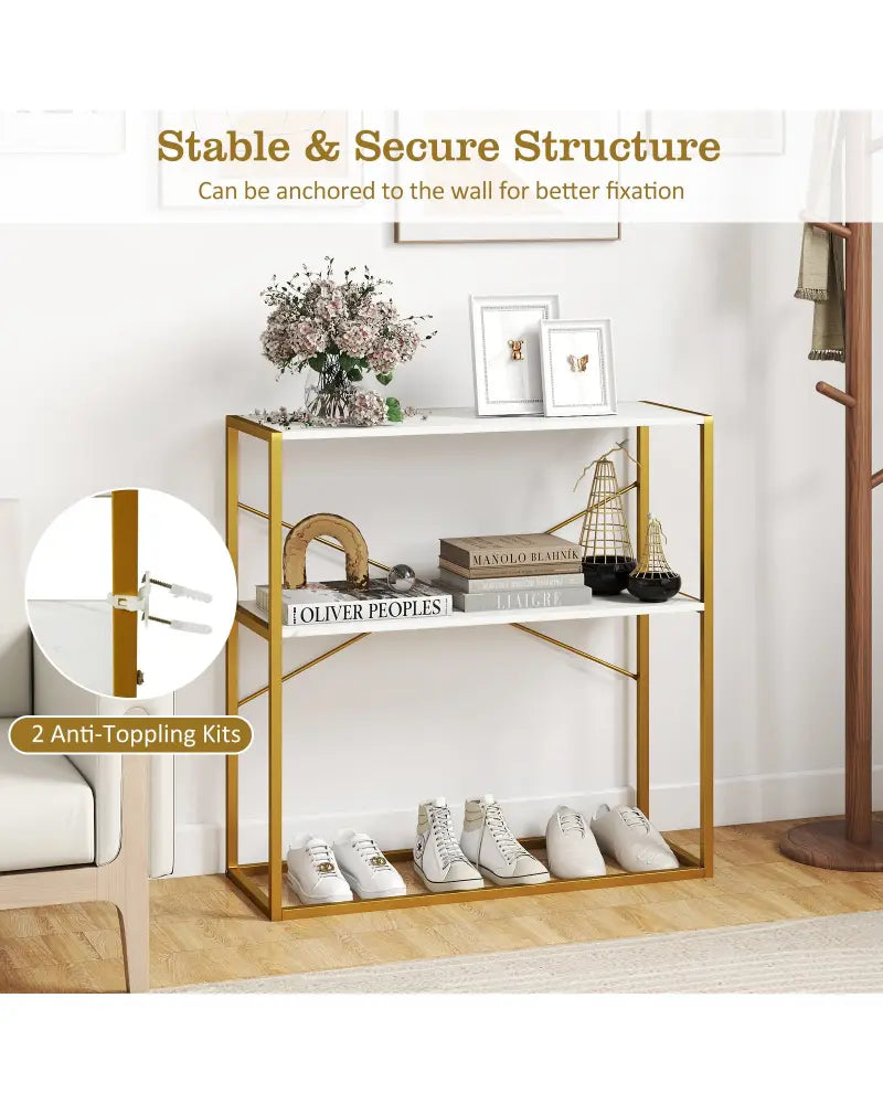 36’’ Console Table 2-Tier Entryway Table with Wooden Open Shelves and Metal Frame-White - White - Console Tables