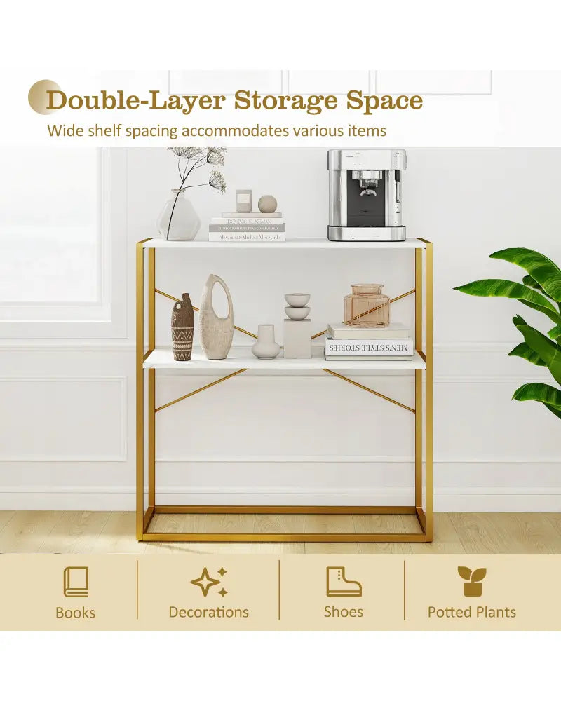 36’’ Console Table 2-Tier Entryway Table with Wooden Open Shelves and Metal Frame-White - White - Console Tables