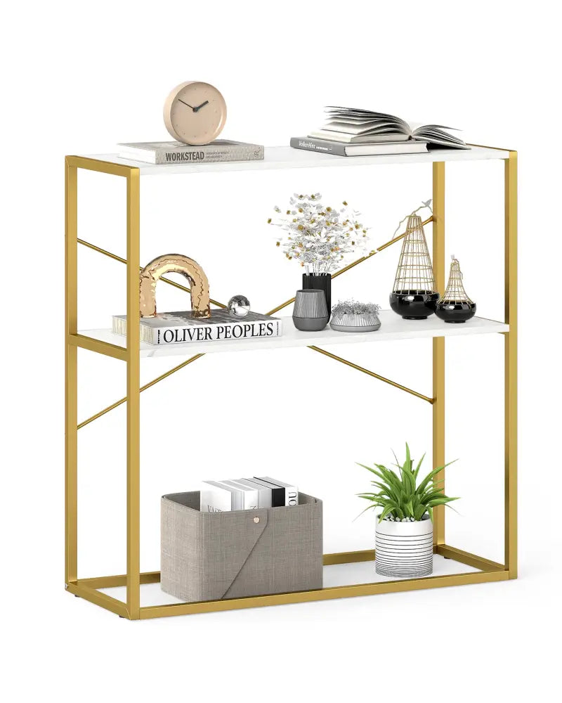 36’’ Console Table 2-Tier Entryway Table with Wooden Open Shelves and Metal Frame-White - White - Console Tables