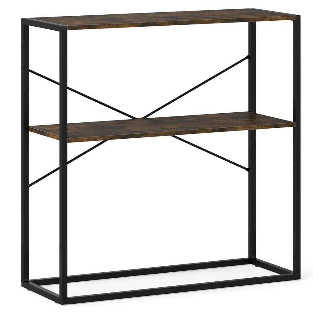 36’’ Console Table 2-Tier Entryway Table with Wooden Open Shelves and Metal Frame-Rustic Brown - Rustic Brown - Console
