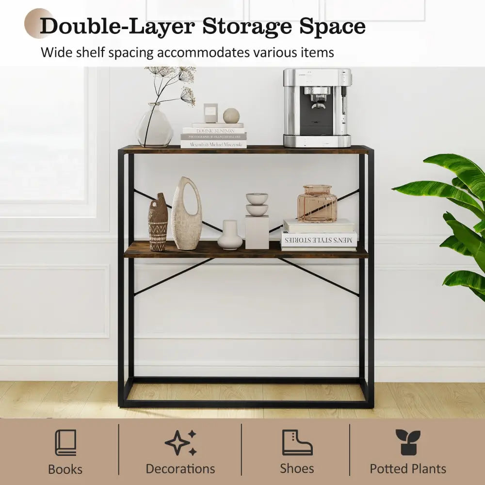 36’’ Console Table 2-Tier Entryway Table with Wooden Open Shelves and Metal Frame-Rustic Brown - Rustic Brown - Console
