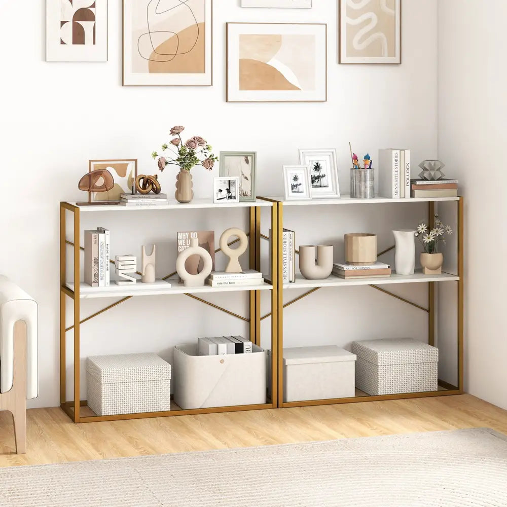 36’’ Console Table 2-Tier Entryway Table with Wooden Open Shelves and Metal Frame-White - White - Console Tables