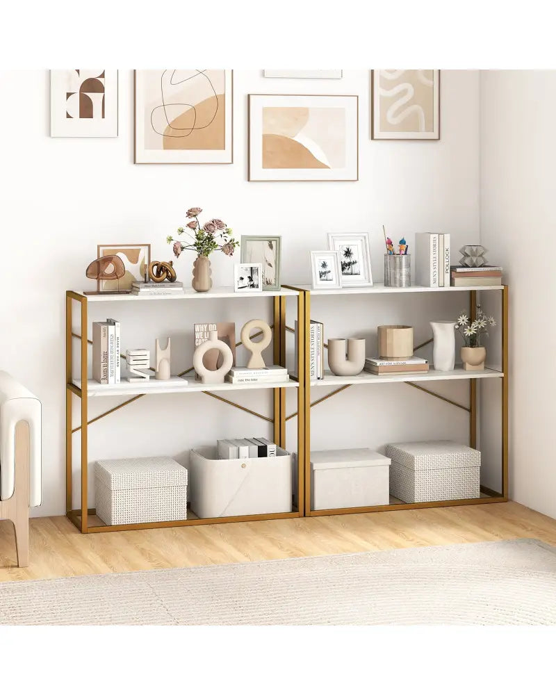 36’’ Console Table 2-Tier Entryway Table with Wooden Open Shelves and Metal Frame-White - White - Console Tables