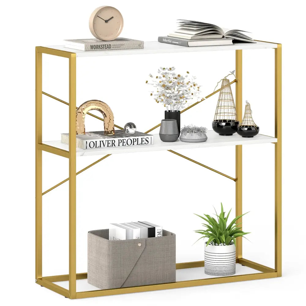 36’’ Console Table 2-Tier Entryway Table with Wooden Open Shelves and Metal Frame-White - White - Console Tables