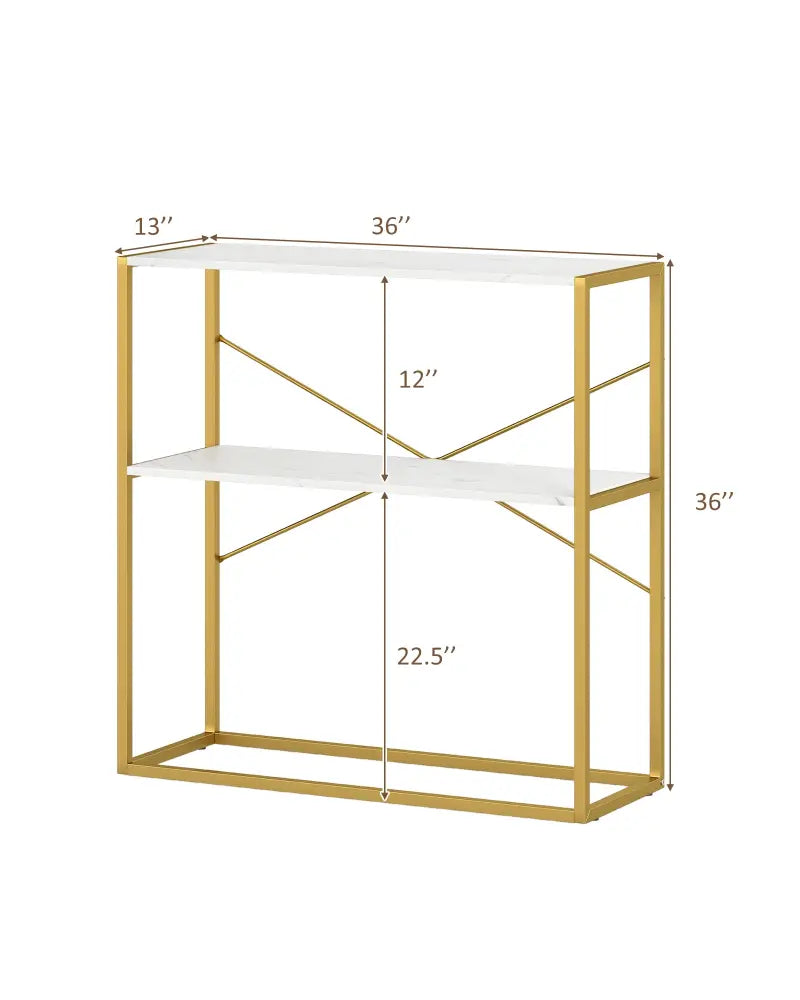 36’’ Console Table 2-Tier Entryway Table with Wooden Open Shelves and Metal Frame-White - White - Console Tables
