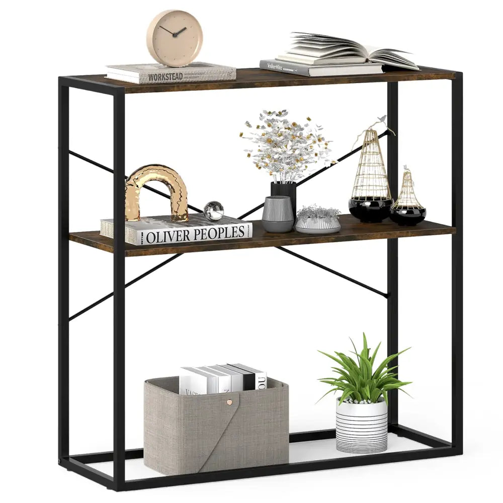 36’’ Console Table 2-Tier Entryway Table with Wooden Open Shelves and Metal Frame-Rustic Brown - Rustic Brown - Console