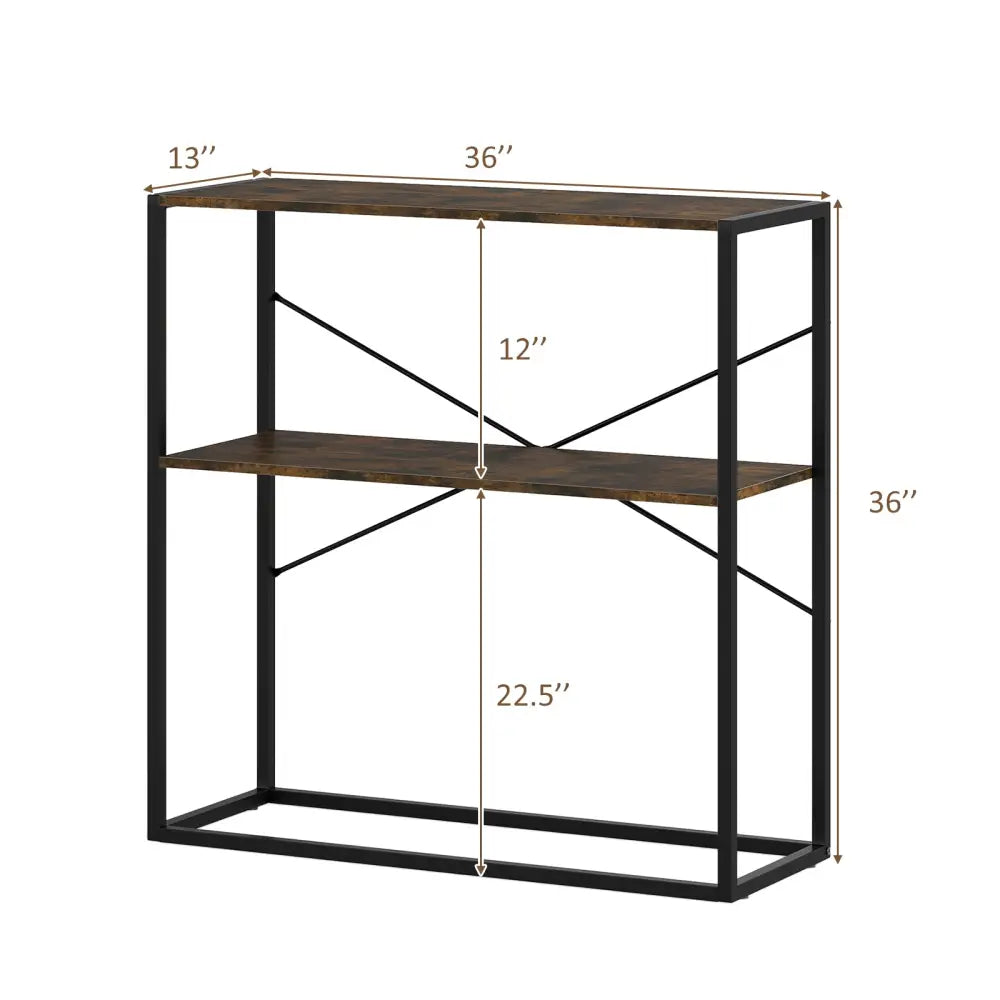 36’’ Console Table 2-Tier Entryway Table with Wooden Open Shelves and Metal Frame-Rustic Brown - Rustic Brown - Console