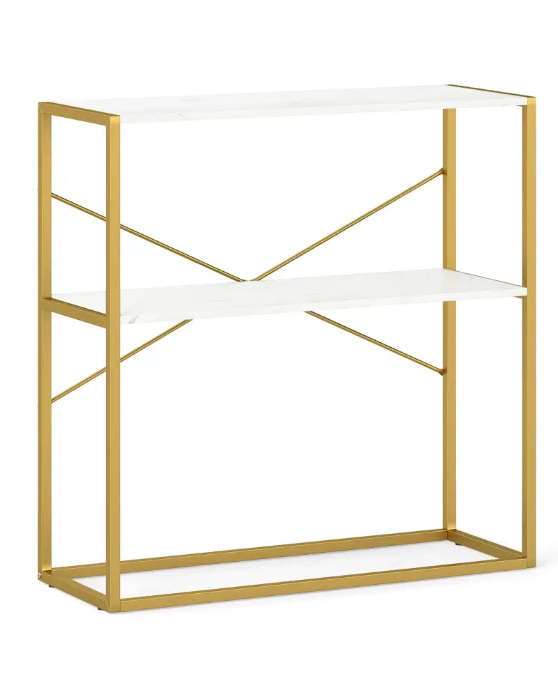 36’’ Console Table 2-Tier Entryway Table with Wooden Open Shelves and Metal Frame-White - White - Console Tables