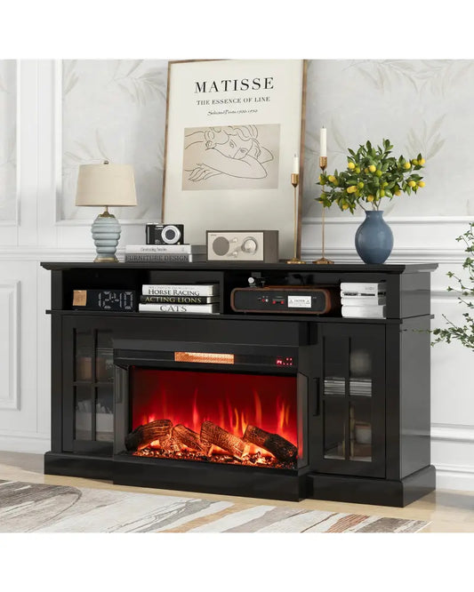 36 Inch 3-Sided 1500W Electric Fireplace with 7-Color Flame-Black - Black - Fireplaces