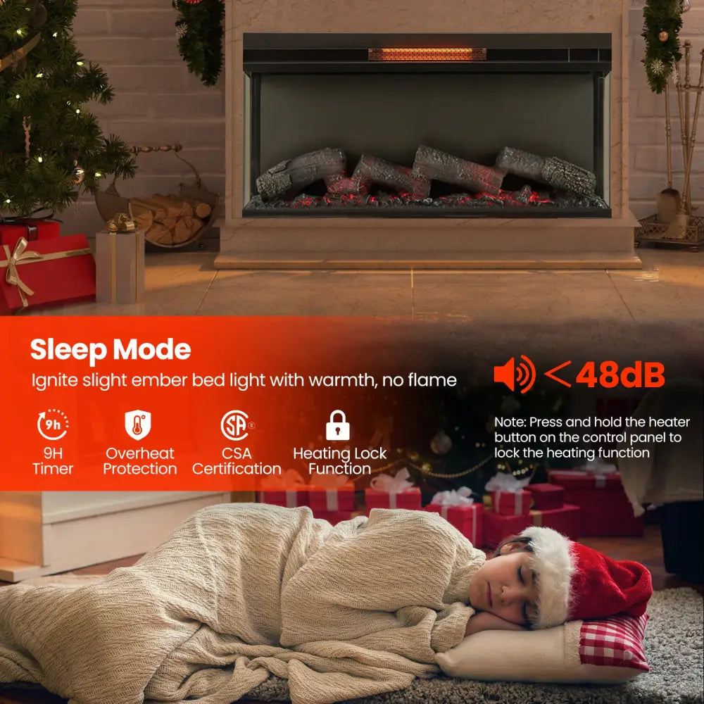 36 Inch 3-Sided 1500W Electric Fireplace with 7-Color Flame-Black - Black - Fireplaces