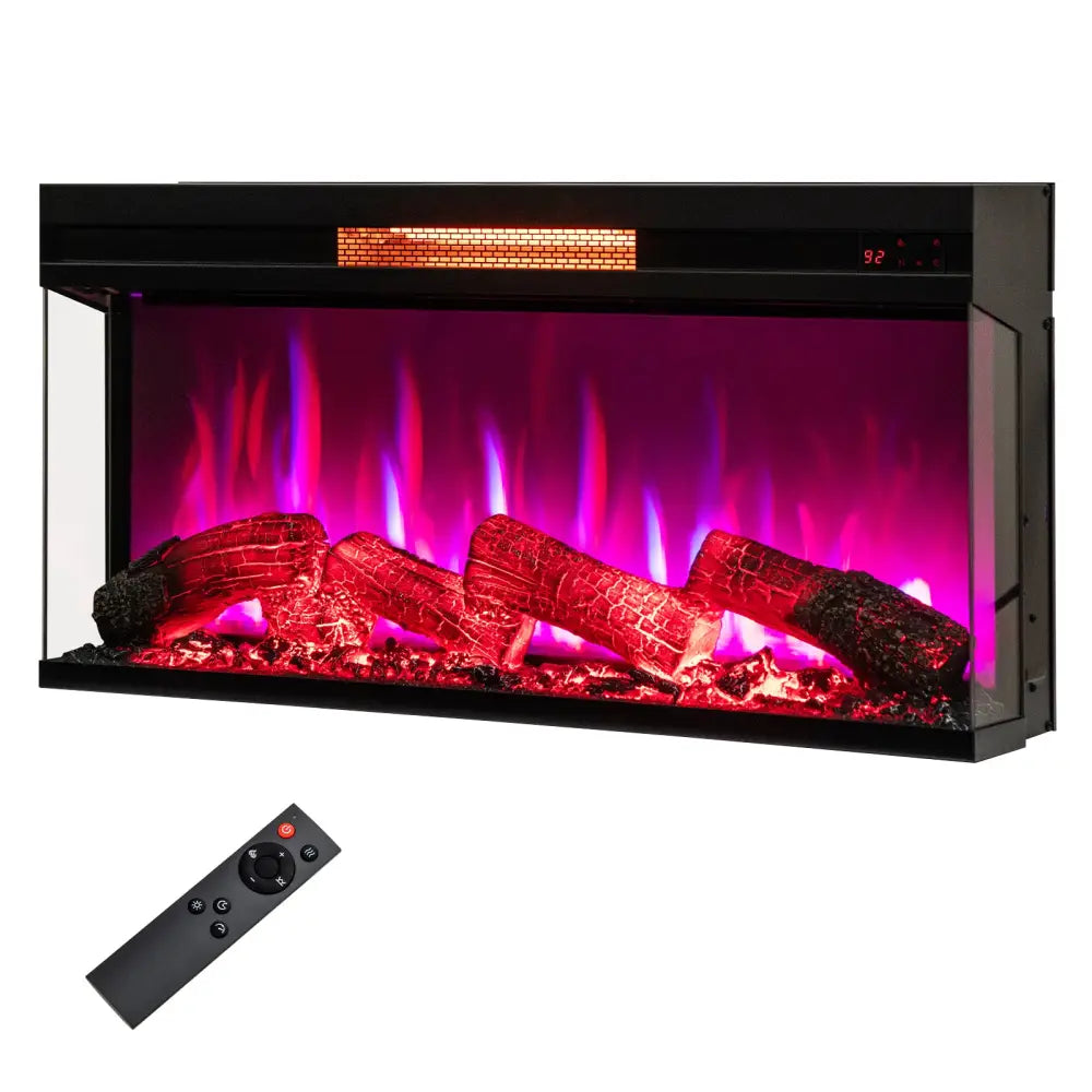 36 Inch 3-Sided 1500W Electric Fireplace with 7-Color Flame-Black - Black - Fireplaces