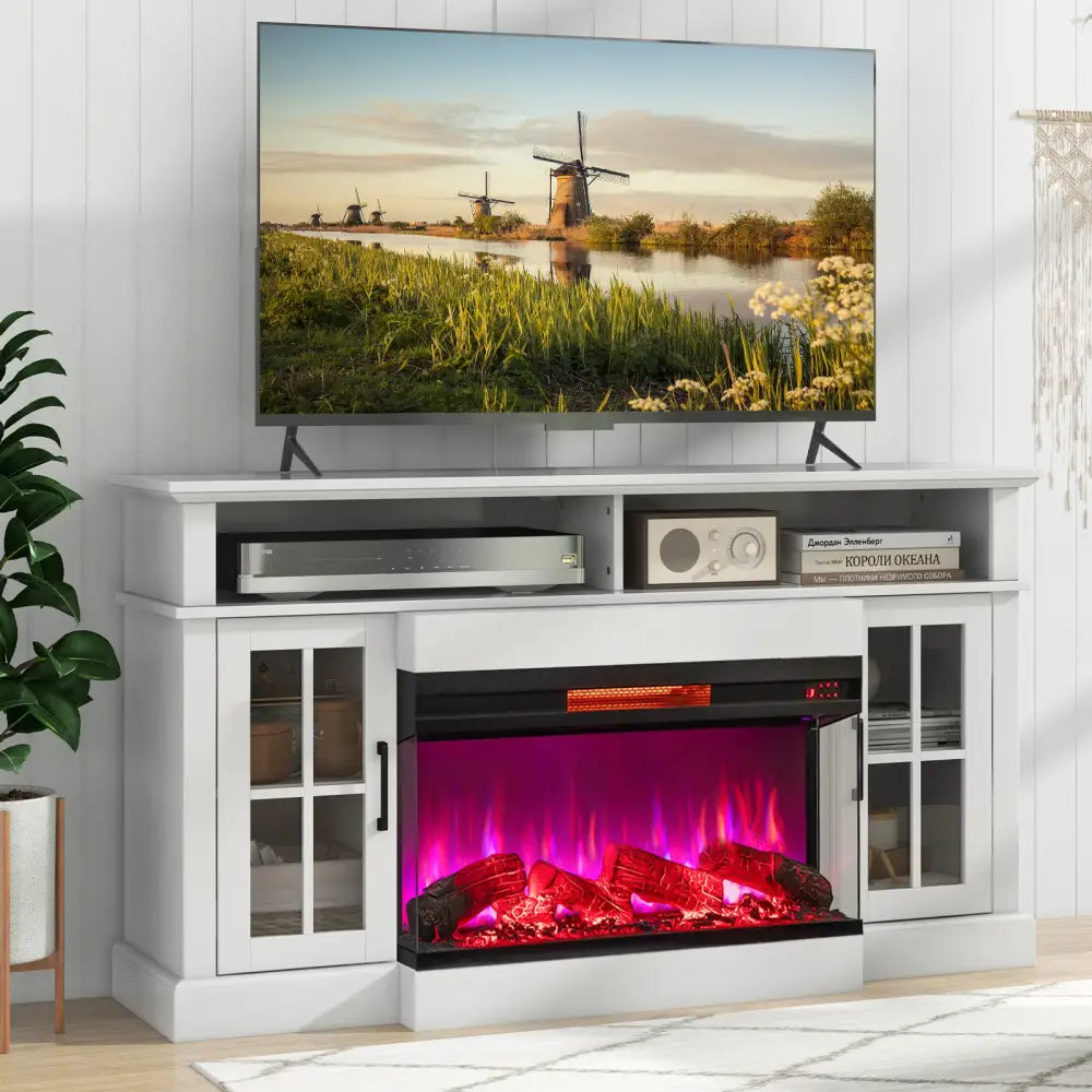 36 Inch 3-Sided 1500W Electric Fireplace with 7-Color Flame-Black - Black - Fireplaces