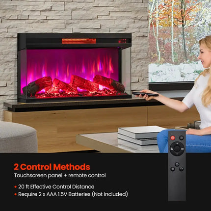 36 Inch 3-Sided 1500W Electric Fireplace with 7-Color Flame-Black Costway