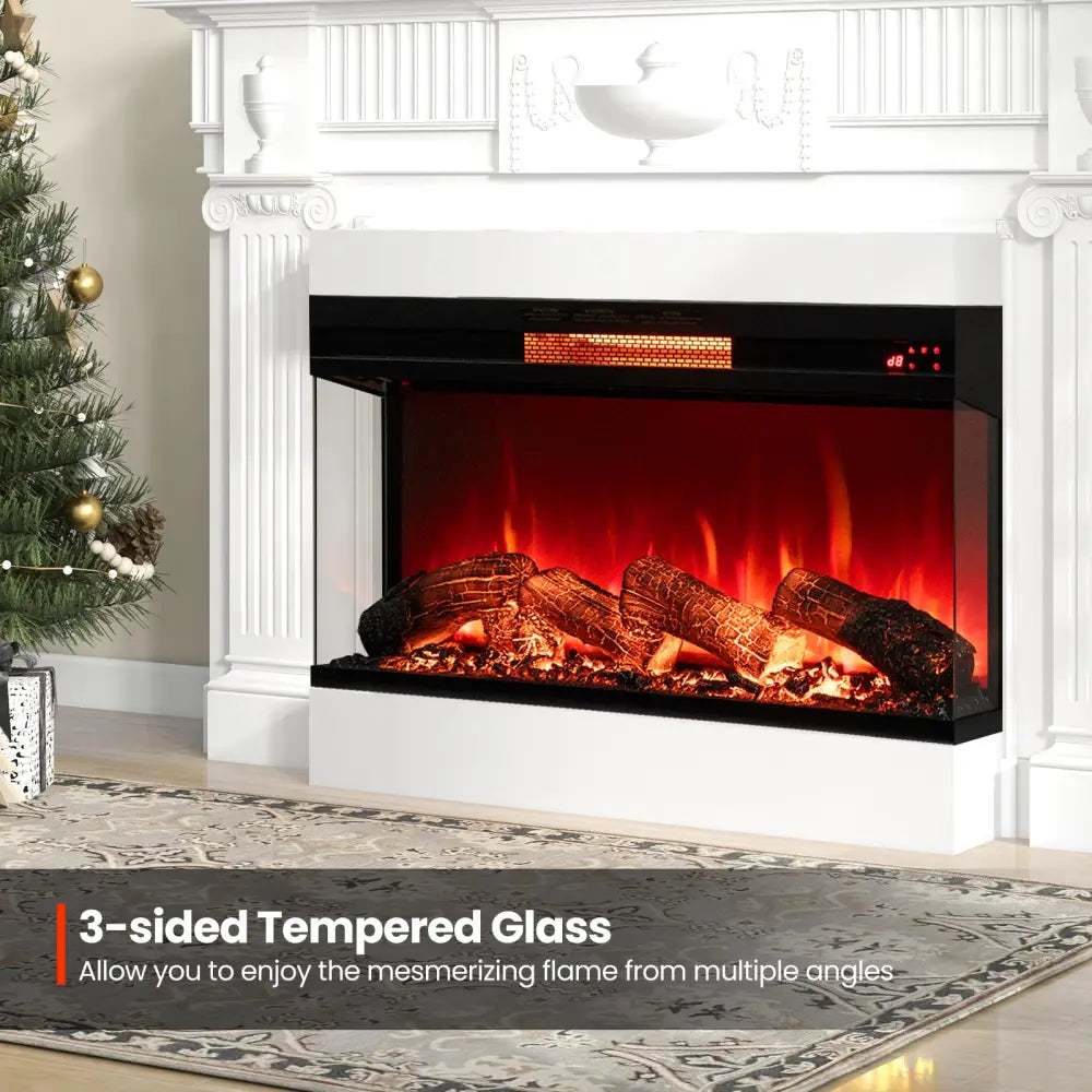 36 Inch 3-Sided 1500W Electric Fireplace with 7-Color Flame-Black - Black - Fireplaces