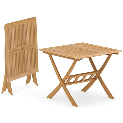 36-Inch Acacia Wood Folding Patio Dining Table with Umbrella Hole for 4 People - Patio Dining Tables