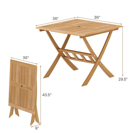 36-Inch Acacia Wood Folding Patio Dining Table with Umbrella Hole for 4 People - Patio Dining Tables