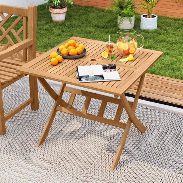36-Inch Acacia Wood Folding Patio Dining Table with Umbrella Hole for 4 People - Patio Dining Tables