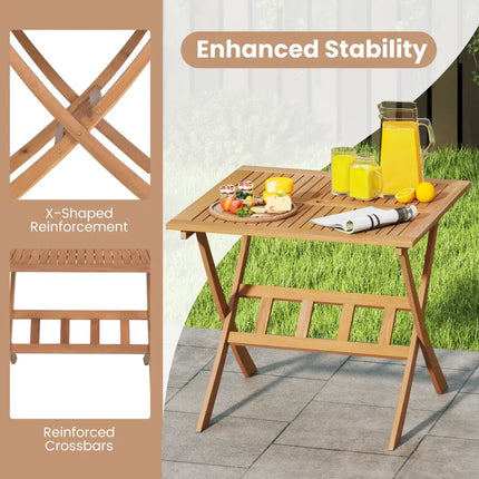 36-Inch Acacia Wood Folding Patio Dining Table with Umbrella Hole for 4 People - Patio Dining Tables
