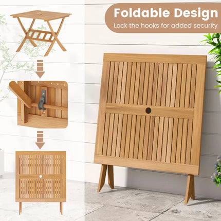 36-Inch Acacia Wood Folding Patio Dining Table with Umbrella Hole for 4 People - Patio Dining Tables