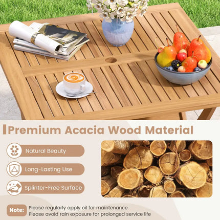 36-Inch Acacia Wood Folding Patio Dining Table with Umbrella Hole for 4 People - Patio Dining Tables