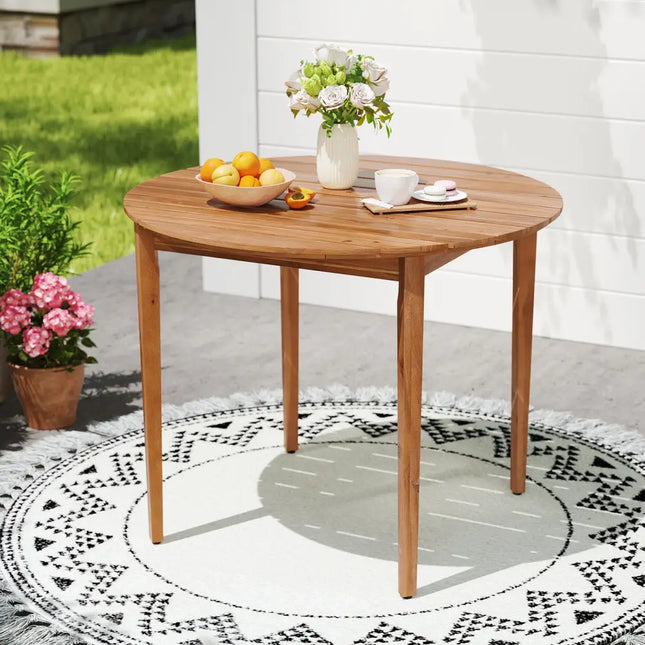 36 inch Acacia Wood Round Outdoor Dining Table for 4 People - Natural - Patio Dining Tables
