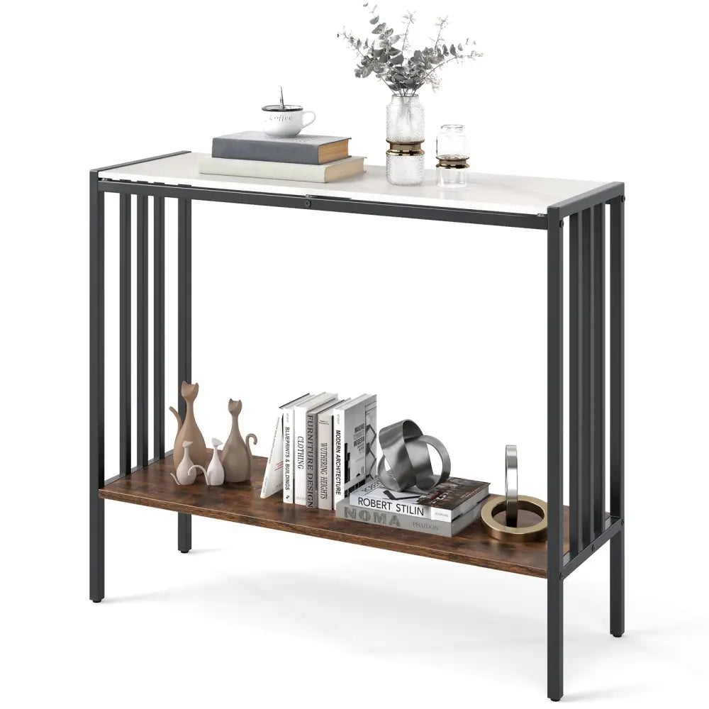 36 Inch Console Table 2-Tier Industrial Foyer Table with Sintered Stone Tabletop - Multicolor - Console Tables