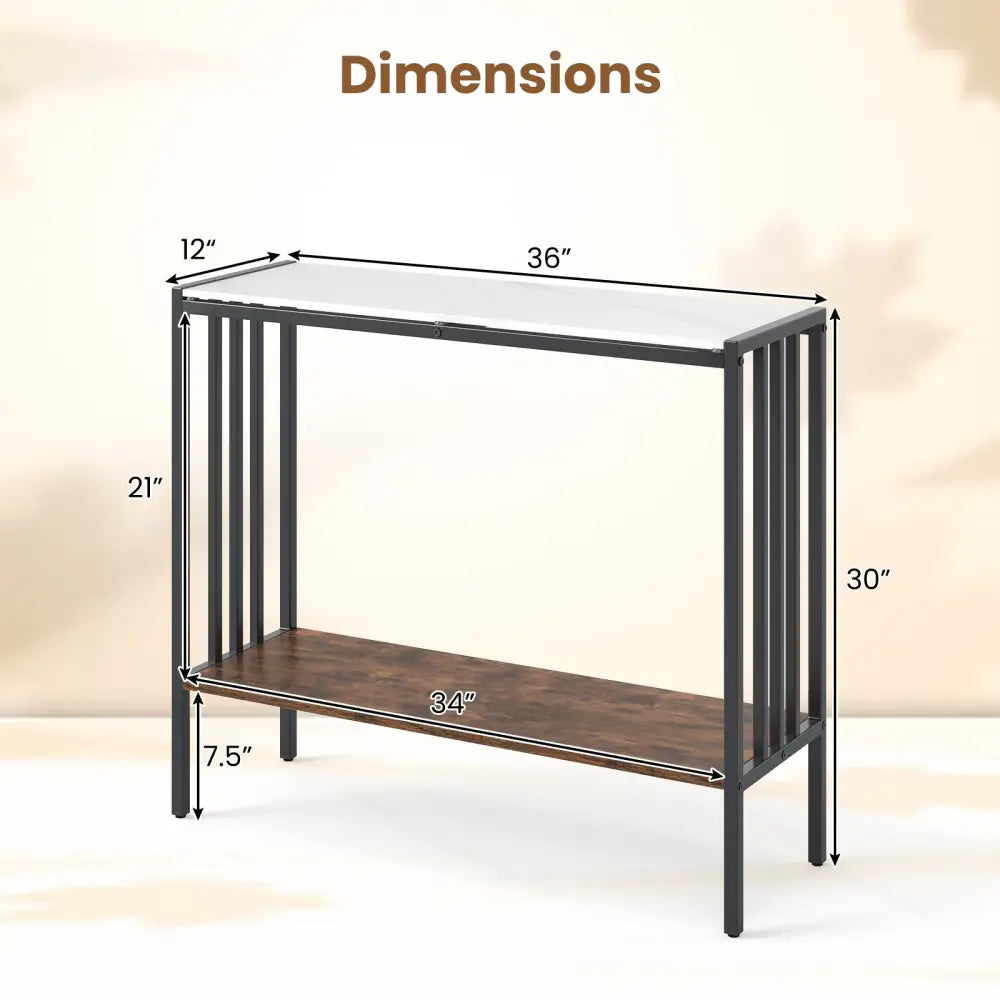 36 Inch Console Table 2-Tier Industrial Foyer Table with Sintered Stone Tabletop - Multicolor - Console Tables