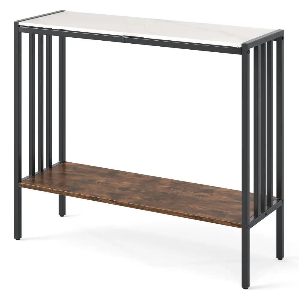 36 Inch Console Table 2-Tier Industrial Foyer Table with Sintered Stone Tabletop - Multicolor - Console Tables