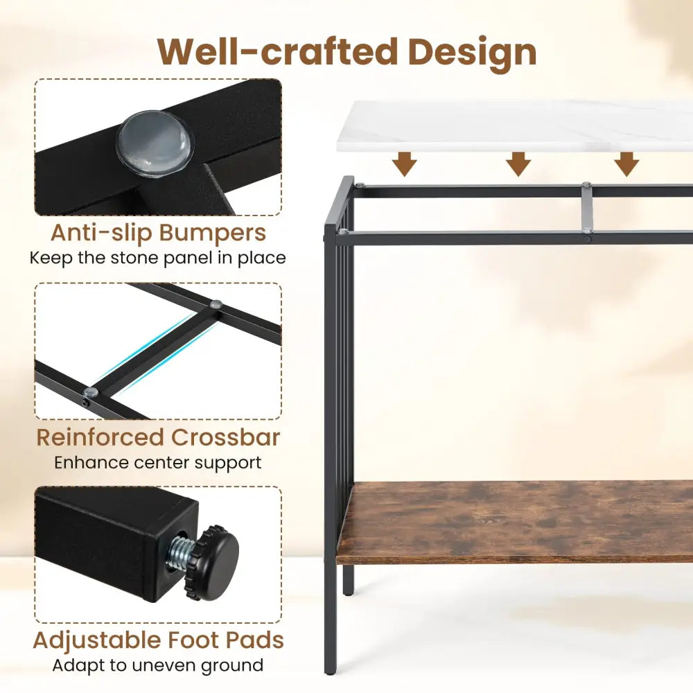 36 Inch Console Table 2-Tier Industrial Foyer Table with Sintered Stone Tabletop - Multicolor - Console Tables