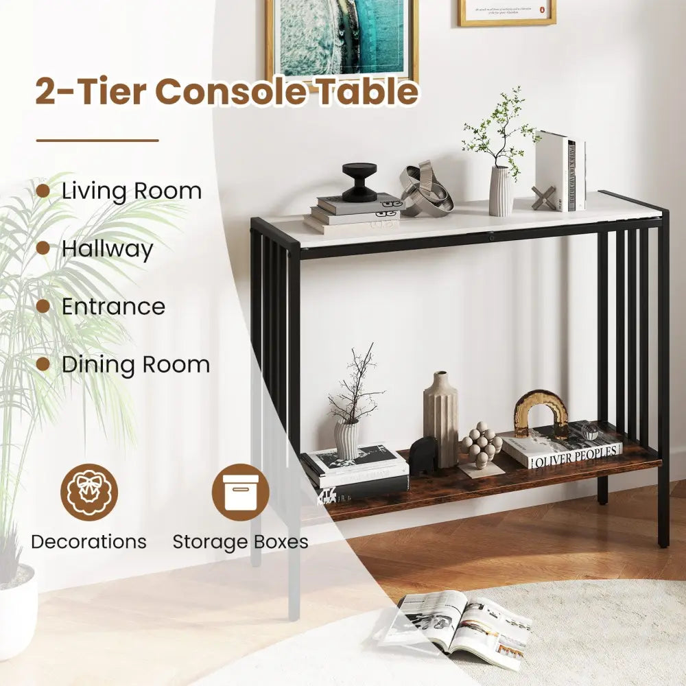 36 Inch Console Table 2-Tier Industrial Foyer Table with Sintered Stone Tabletop - Multicolor - Console Tables