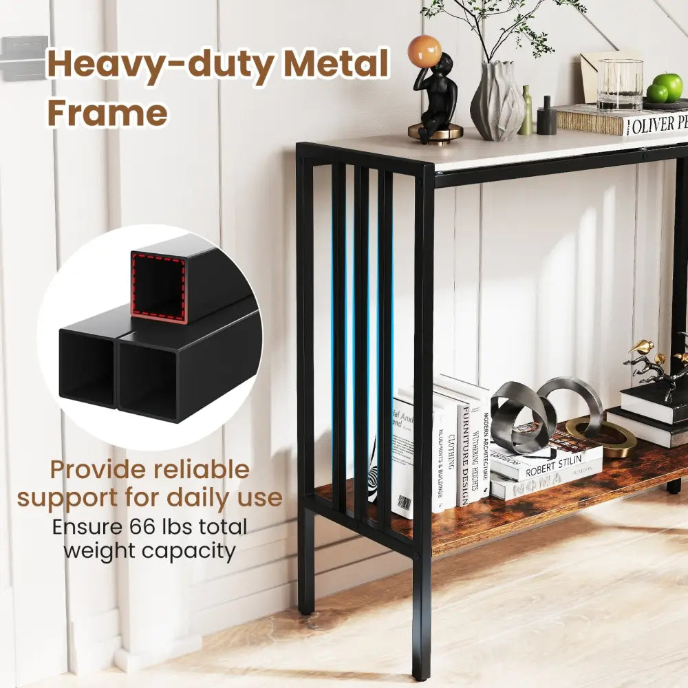 36 Inch Console Table 2-Tier Industrial Foyer Table with Sintered Stone Tabletop - Multicolor - Console Tables