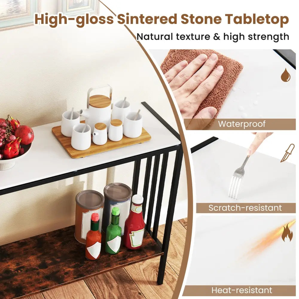 36 Inch Console Table 2-Tier Industrial Foyer Table with Sintered Stone Tabletop - Multicolor - Console Tables