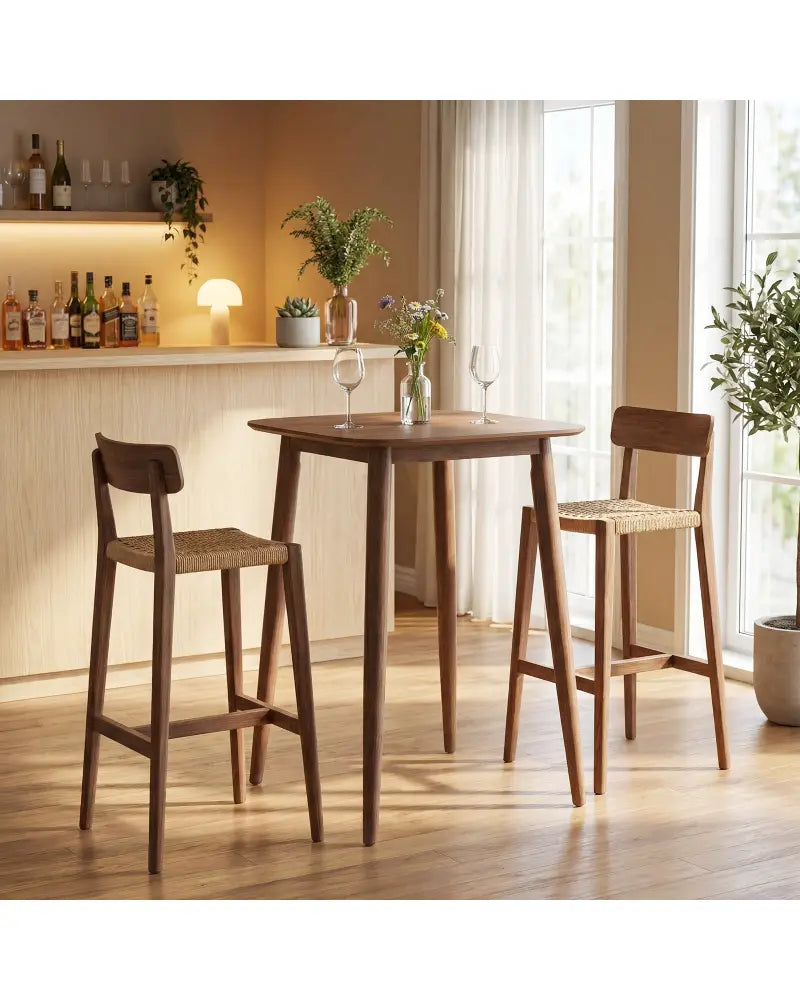 36 Inch Counter Height Bar Table Wooden High Top Pub Table with Solid Rubber Wood Legs-Walnut - Walnut - Bar Tables