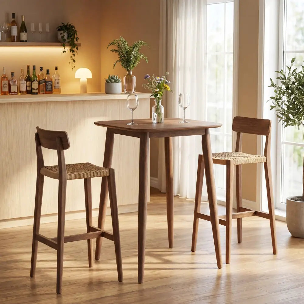 36 Inch Counter Height Bar Table Wooden High Top Pub Table with Solid Rubber Wood Legs-Walnut - Walnut - Bar Tables