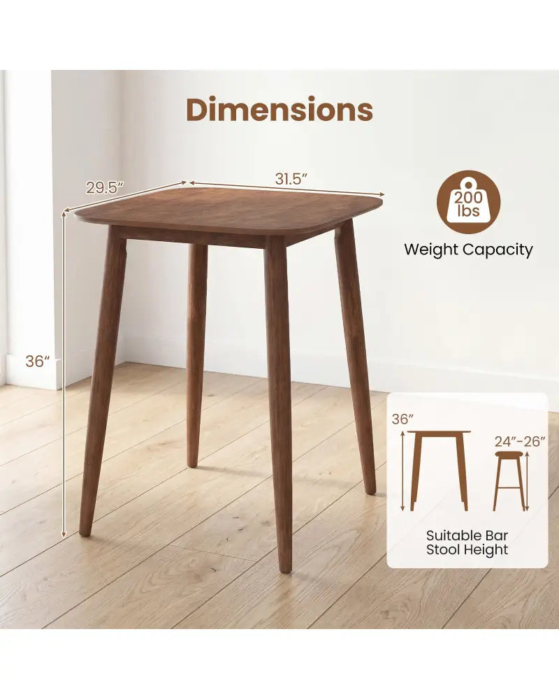 36 Inch Counter Height Bar Table Wooden High Top Pub Table with Solid Rubber Wood Legs-Walnut - Walnut - Bar Tables