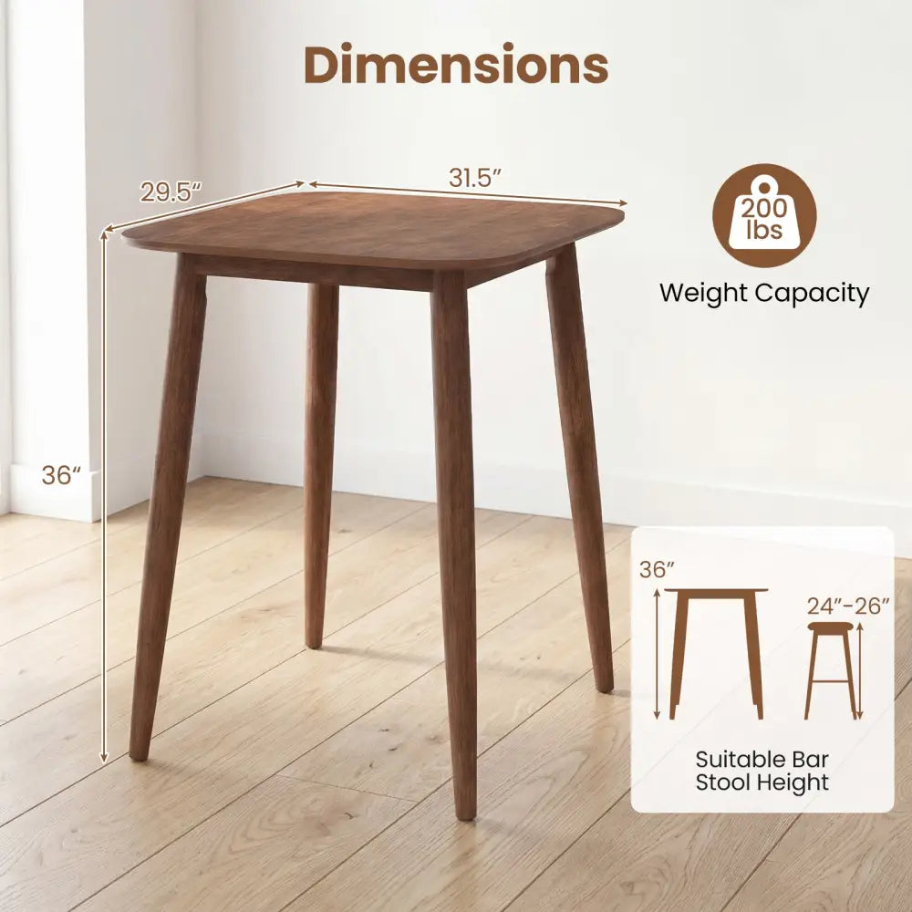 36 Inch Counter Height Bar Table Wooden High Top Pub Table with Solid Rubber Wood Legs-Walnut - Walnut - Bar Tables