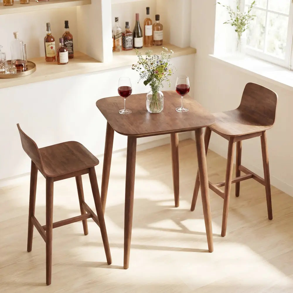 36 Inch Counter Height Bar Table Wooden High Top Pub Table with Solid Rubber Wood Legs-Walnut - Walnut - Bar Tables