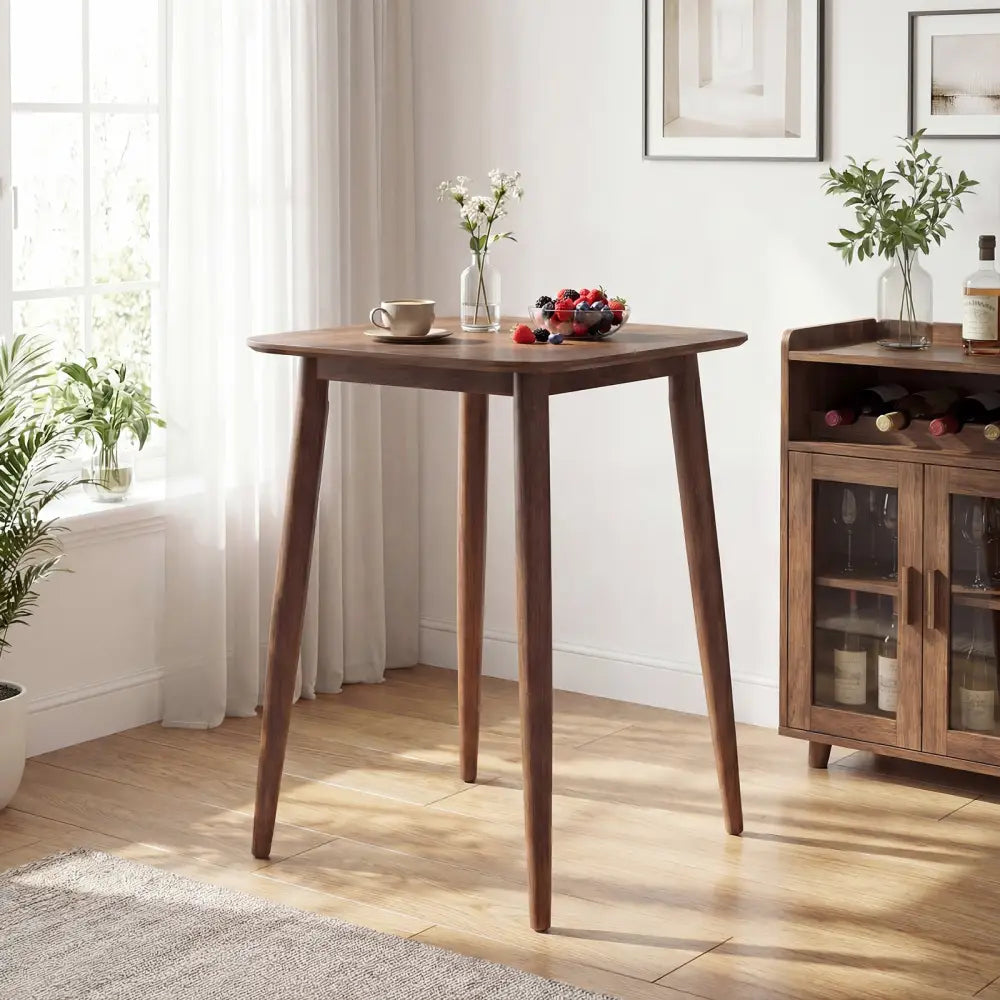 36 Inch Counter Height Bar Table Wooden High Top Pub Table with Solid Rubber Wood Legs-Walnut - Walnut - Bar Tables