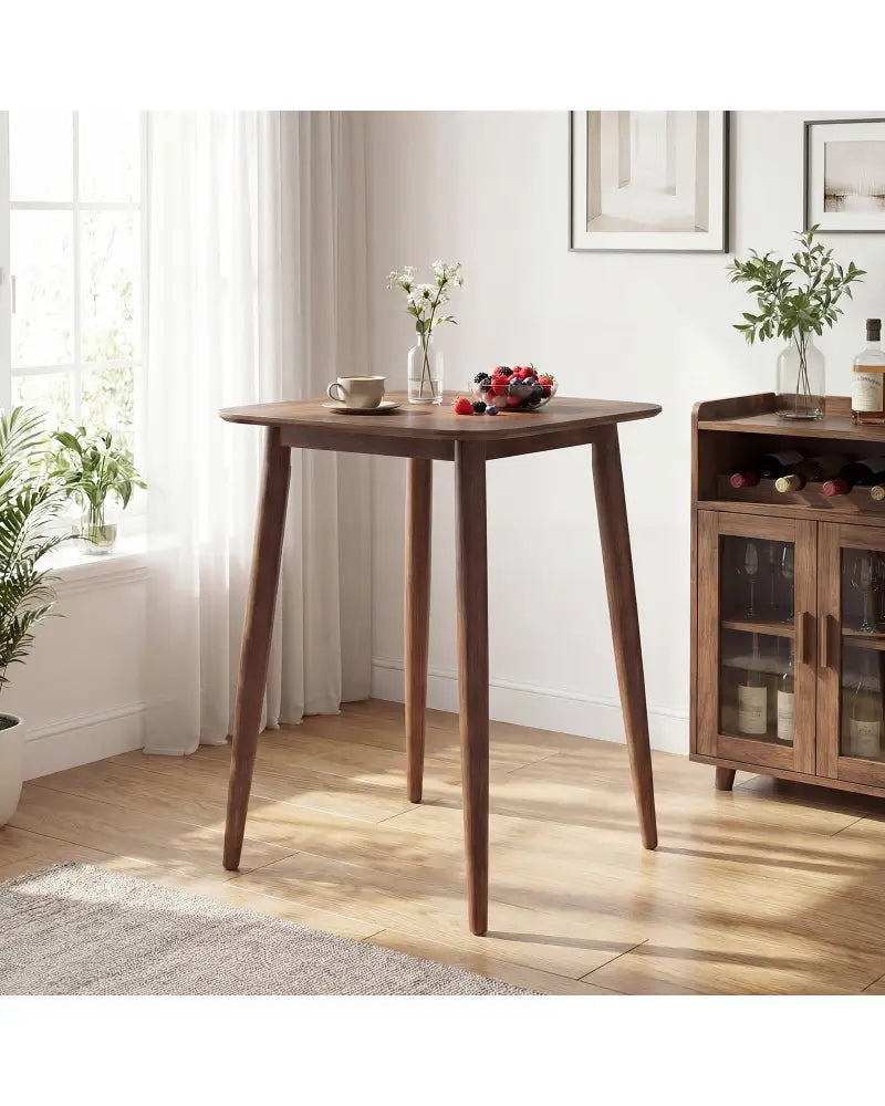 36 Inch Counter Height Bar Table Wooden High Top Pub Table with Solid Rubber Wood Legs-Walnut - Walnut - Bar Tables