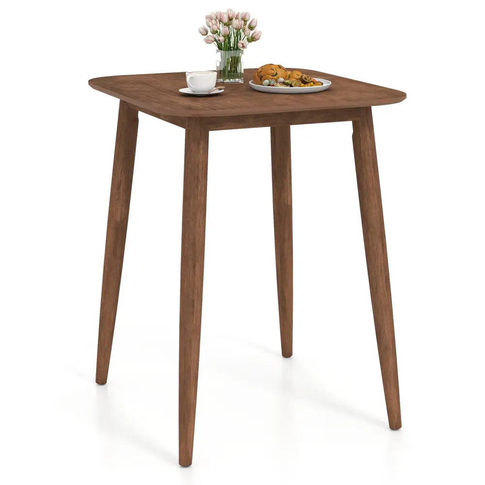 36 Inch Counter Height Bar Table Wooden High Top Pub Table with Solid Rubber Wood Legs-Walnut - Walnut - Bar Tables