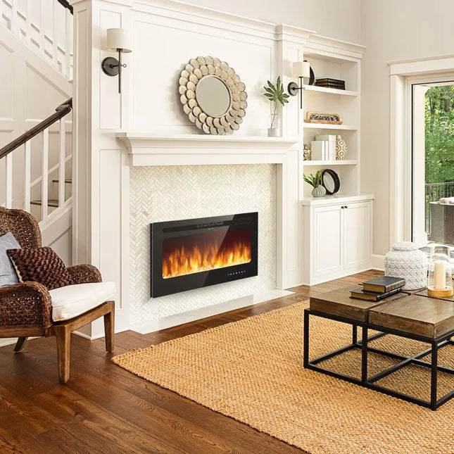 36 Inch Electric Fireplace Insert Wall Mounted with Timer - Oasis Home Essentials