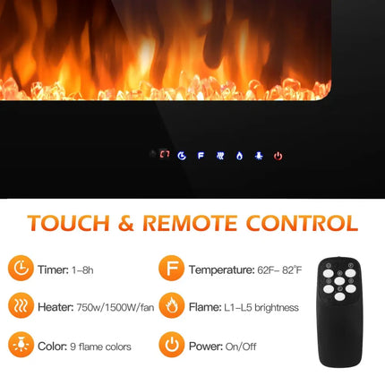 36 Inch Electric Fireplace Insert Wall Mounted with Timer - Oasis Home Essentials