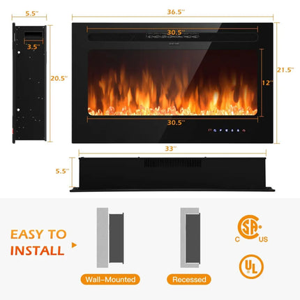36 Inch Electric Fireplace Insert Wall Mounted with Timer - Oasis Home Essentials