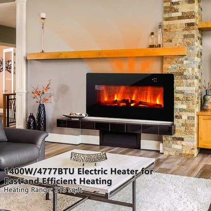 36 Inch Electric Wall Mounted Freestanding Fireplace with Remote Control - Black - Oasis Home Essentials