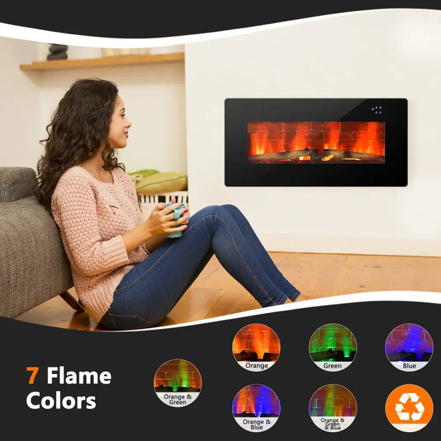 36 Inch Electric Wall Mounted Freestanding Fireplace with Remote Control - Black - Oasis Home Essentials