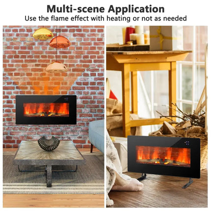 36 Inch Electric Wall Mounted Freestanding Fireplace with Remote Control - Black - Oasis Home Essentials