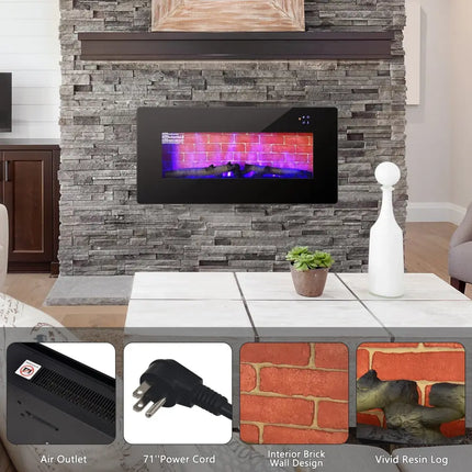 36 Inch Electric Wall Mounted Freestanding Fireplace with Remote Control - Black - Oasis Home Essentials