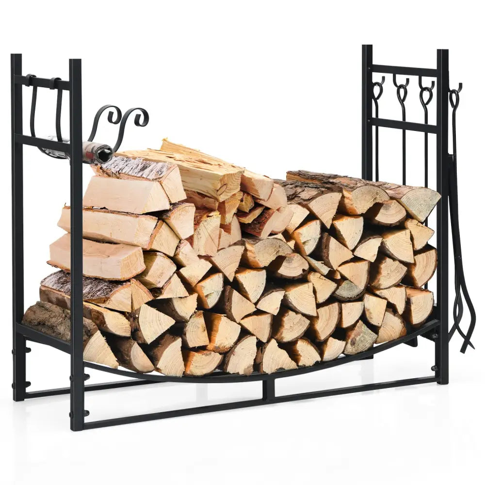 36 Inch Fireplace Log Holder with Kindling Holders and Shovel - Black - Log Storage