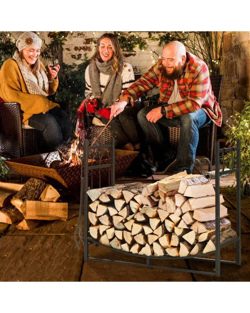 36 Inch Fireplace Log Holder with Kindling Holders and Shovel - Black - Log Storage